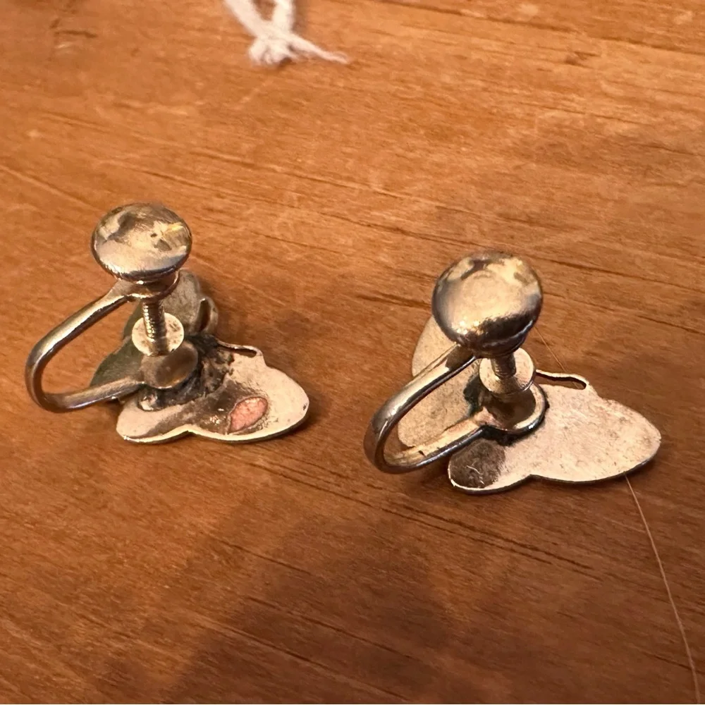 Vintage Enamel Pink Butterfly Screw Back Earrings